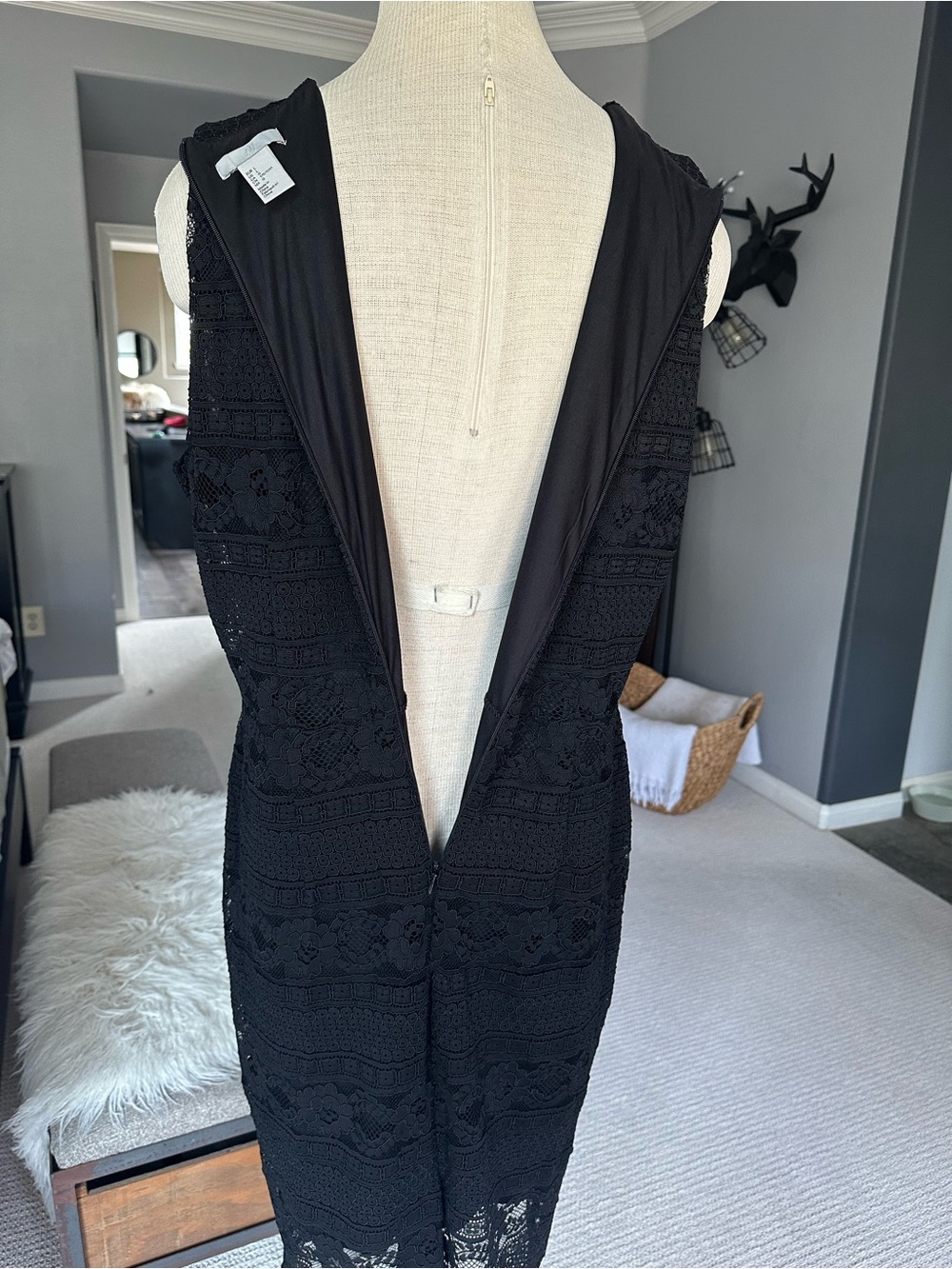 H&M Black Lace Midi Dress with V-Neck, size large - Picture 5 of 15